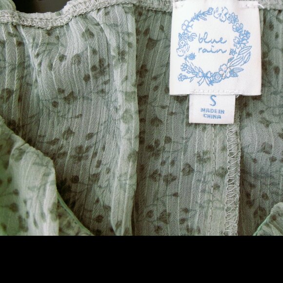 Like New Francesca's Blue Rain Moss Green Chiffon Romper S Feminine Flowy - Picture 7 of 11